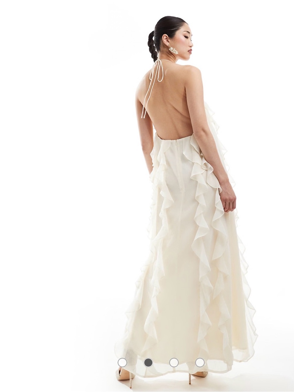 Pretty Lavish Cream Halter Ruffle Maxi Dress Size US 4 UK 8 Bridal Occasion - Picture 2 of 5